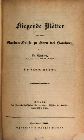 Fliegende Bl Tter Aus Dem Rauhen Hause Zu Horn Bei Hamburg Organ Des