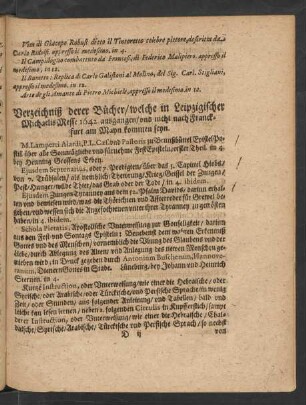 Verzeichniß derer Bücher/ welche in Leipzigischer Michaelis Messe 1642. ausgangen/ ...