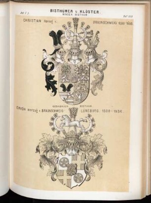 Taf. 203. Minden Bisthum. - Christian Herzog v. Braunschweig 1599 - 1633. - Osnabrück Bisthum. - Erich Herzog v. Braunschweig-Lüneburg. 1508 - 1532