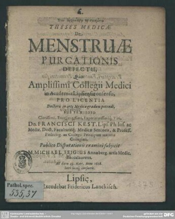 De menstruae purgationis defectu