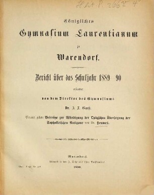 Bericht : über das Schuljahr .... 1889/90