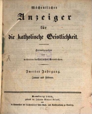 Wöchentlicher Anzeiger für die katholische Geistlichkeit. 1833 = Jg. 2