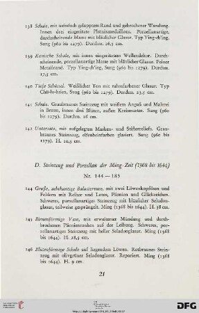 Steinzeug und Porzellan der Ming-Zeit (Nr. 144-183)