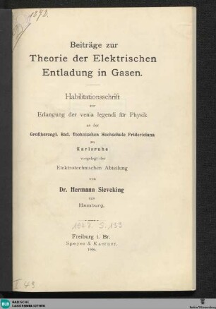 Beiträge zur Theorie der elektrischen Entladung in Gasen