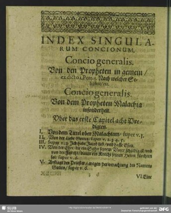Index Singualrum Concionum