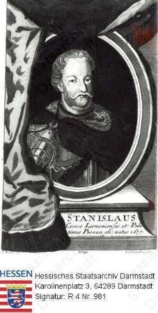 Stanislaus I. König v. Polen geb. Leszczinski (1677-1766) / Porträt in Medaillon, mit lateinischer Sockelinschrift, Brustbild