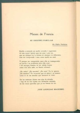 Mieses de Francia : Mi ensueño familiar - de Pablo Verlaine