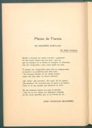 Mieses de Francia : Mi ensueño familiar - de Pablo Verlaine
