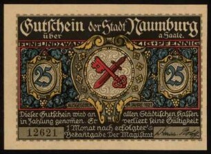Gutschein der Stadt Naumburg a. Saale über 25 Pfennig