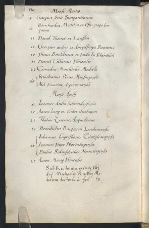 Sommerhalbjahr 1551. Rektorat Michael Rucker