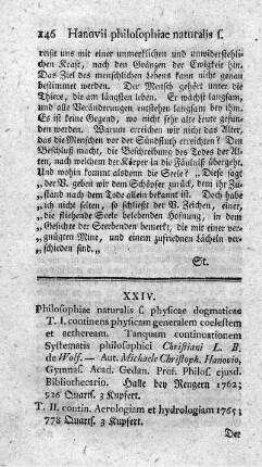 Philosophia naturalis, sive physica dogmatica. Tom.I.II.