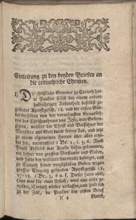 Einleitung zu den beyden Briefen an die corinthische Christen.