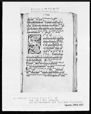 Graduale-Sakramentar-Lektionar (Missale) — Ordinarium Missae, Folio 114recto-117verso — ---, Folio 114recto-117versoInitiale S(piritus), Folio 58recto