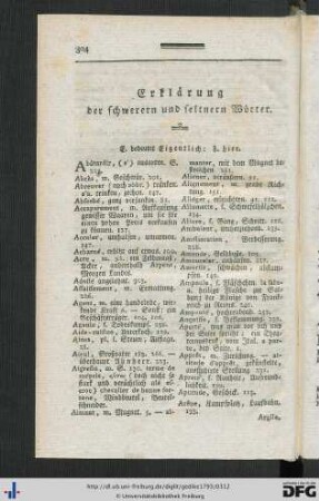 Erklärung der schweren und seltnern Wörter.