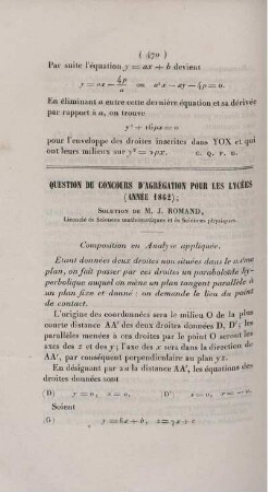 Question du concours d'agrégation pour les lycées (année 1862).