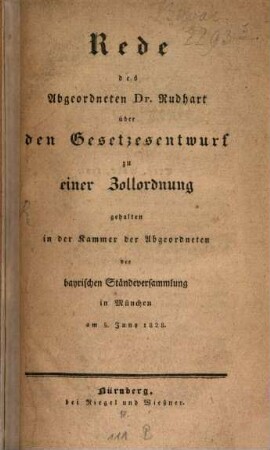 Rede über den Gesetzes-Entwurf zu einer Zollverordnung