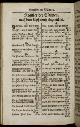 Register der Psalmen nach dem Alphabeth eingerichtet.