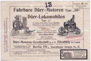 Fahrbare Dürr-Motoren Type "Sff" und Dürr-Lokomobilen Type "L"
