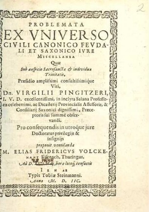 Problemata ex universo civili, canonico, feudali et saxonico iure miscellanea