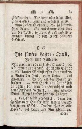 §. 6. Die fünfte Laster-Quell, Fraß und Füllerey,