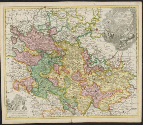 Palatinatus Rheni Tabula exquisitissima : cui quoque subjacentes ac finitimae Dominatus, Ditiones atque Satrapias fideliter inseri curavit Petrus Schenck cum Privil. Ordin. Gen. Belg. Foed. ; Sereniss. ac Potentissimo Dn. Dn. Iohanni Guilielmo D.G. Com. Palat. Rhen. S. R. I. Archithesaur. et Elect. Bavar. Jul. Cliv. ac Mont. Duc. &c. &c. Princ. ac Domino suo clementissimo hanc Palatinatus Rhen. Tabulam submisse dicat et consecrat Petrus Schenk Elbervelda Montanus
