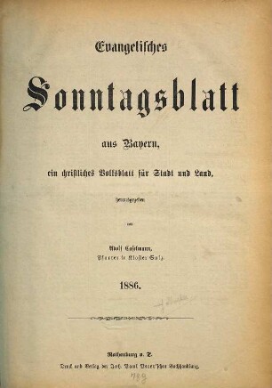 Evangelisches Sonntagsblatt aus Bayern. 1886