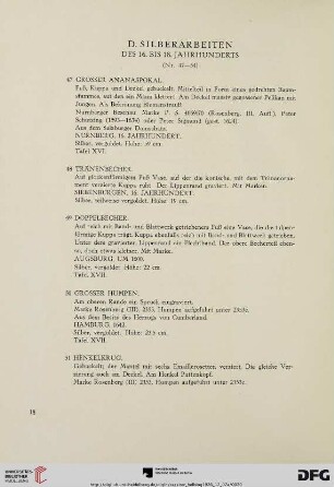 D. Silberarbeiten des 16. bis 18. Jahrhunderts (Nr. 47-54)