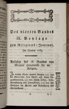 Des vierten Bandes IX. Beylage zum Religions-Journal, Im October 1783