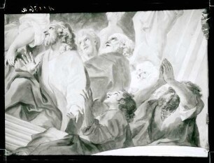 Klosterkirche; Schiff, Deckenbild Mariä Himmelfahrt, vor der Restaurierung, Detail