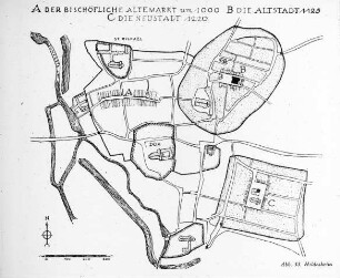 Hildesheim, Lageplan mit wichtigen Gebäudegruppen