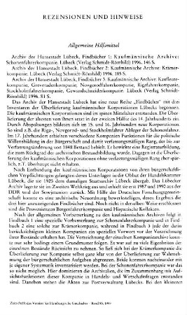 Archiv der Hansestadt Lübeck, Findbücher 1, Kaufmännische Archive, Schonenfahrerkompanie : Lübeck, Schmidt-Römhild, 1996