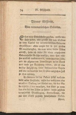 Vierter Abschnitt. Von widernatürlichen Geburten