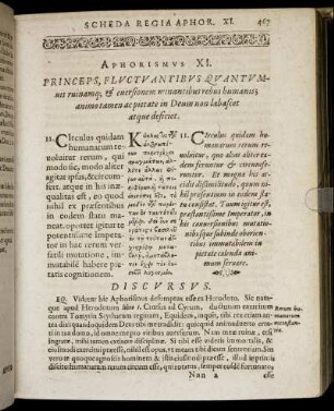 Aphorismus XI. Principes, Fluctuantibus Quantumuis ruinamq, & euersionem minantibus rebus humanis [...]