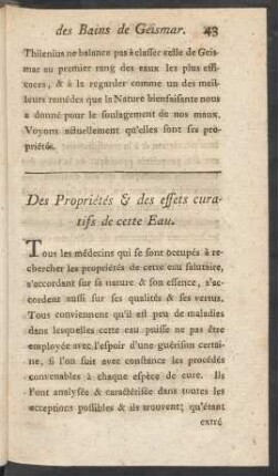 Des Propriétés & des effets curatifs de cette Eau
