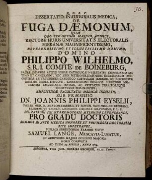 Dissertatio Inauguralis Medica, De Fuga Dæmonum