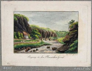 Der Plauensche Grund mit dem Forsthaus (Hegereiterhaus) und der Hegereiterbrücke nach Süden