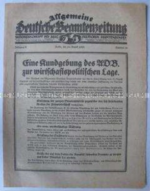 Mitteilungsblatt des Deutschen Beamtenbundes mit einer Erklärung zur wirtschaftspolitischen Lage