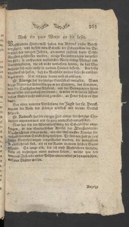 Noch ein paar Worte an die Leser