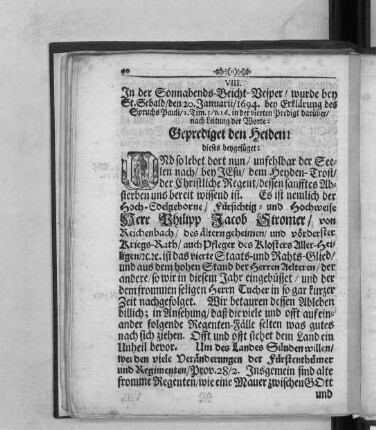 VIII. In der Sonnabends-Beicht-Vesper ... bey St. Sebald ...