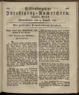 XXXIII.Stück. Sonnabends: den 19. August 1797.