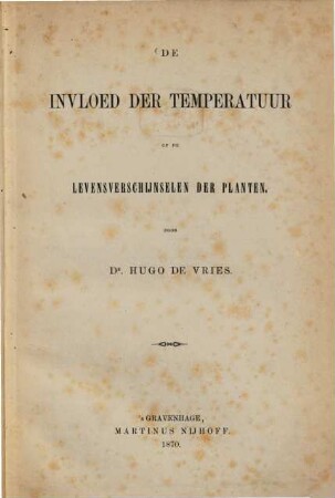 De invloed der temperatur op de levensverschijnselen der planten