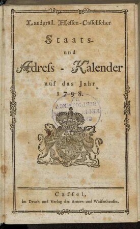 1798: Landgräflich-Hessen-Casselischer Staats- und Adreß-Calender