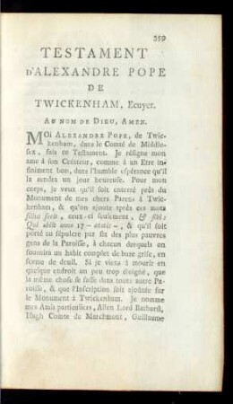 Testament D'Alexandre Pope De Twickenham, Ecuyer
