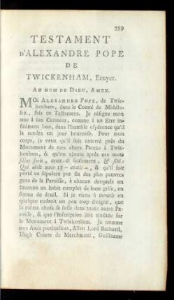 Testament D'Alexandre Pope De Twickenham, Ecuyer