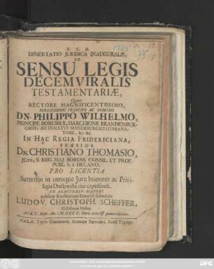 Dissertatio Juridica Inauguralis, De Sensu Legis Decemviralis Testamentariæ