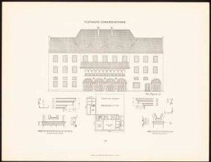 Feuerwache am Schillerpark, Berlin: Grundriss EG, Ansicht, Details (aus: Neubauten der Stadt Berlin, Bd. XI, 1912)