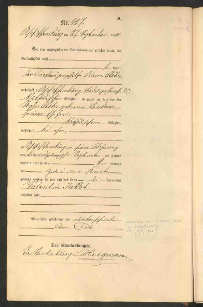 Standesamtsbuch der Stadt Aschaffenburg: Geburten 365/1900 - 184/1901