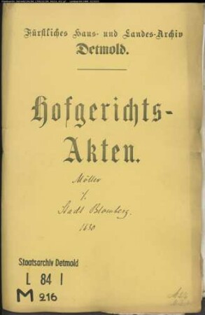 Möller, Henrich zu Lemgo gegen Stadt Blomberg - Schuldforderung