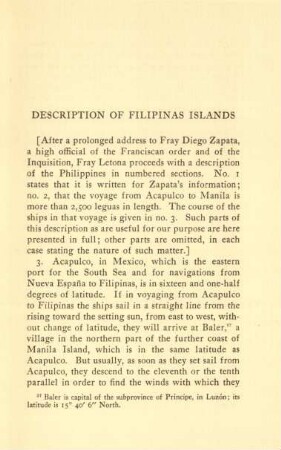 Description of Filipinas Islands