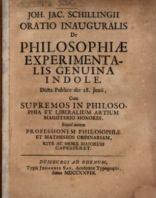 Oratio inaug. de philosophiae experimentalis genuina indole